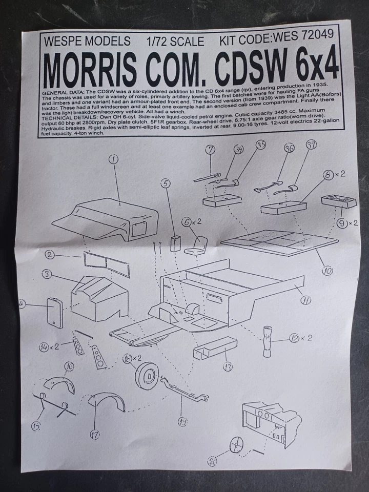 WESPE 72049 - Field Artillery Tractor 3 ton (6x4) MORRIS CDSW - resin kit 1:72 - Immagine 4 di 4