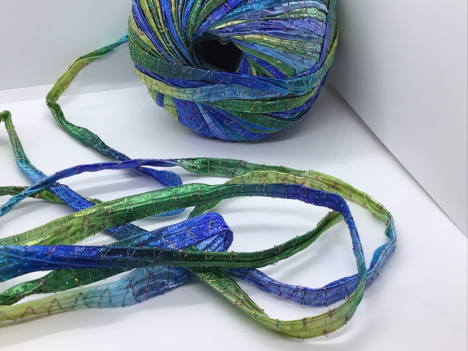 Tinkerbella Berlini Wide Ribbon Yarn #84 Caribbean -Blues Greens ...