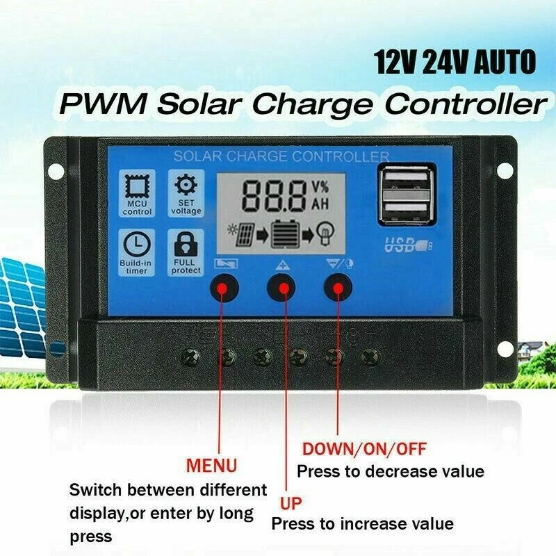 30A PWM Solar Laderegler Charge Panel Controller Regulator Daul USB 12V-24V LCD - Bild 4 von 4