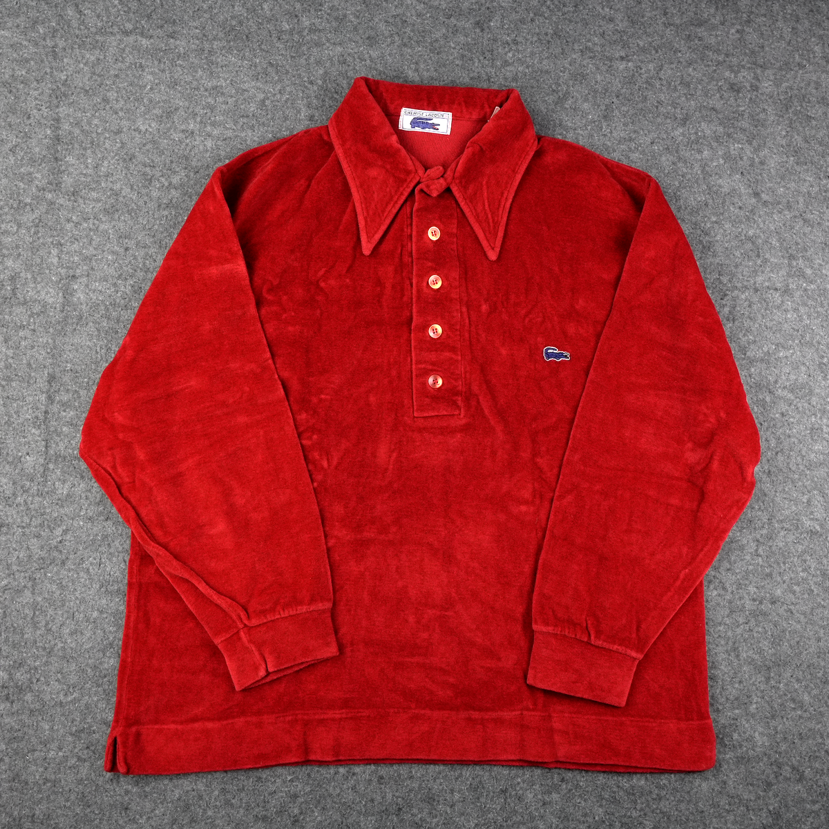 Vintage Chemise Lacoste Velour Shirt 70s Large Red Velvet