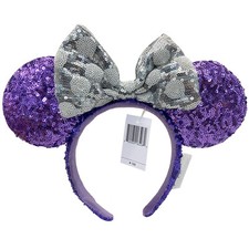 Disney Parks Purple Silver Sequins Minnie Ears Bow Mickey Mouse Headband Gifts