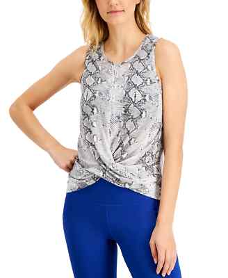 Ideology Women's Snake Print Twist Front Tank Top Silver Snake