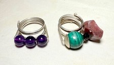 2 vintage L Connors artisan sterling silver amethyst malachite onyx modern rings