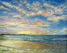 Impresión de Bellas Artes Firmada Lienzo Estirado Caribe Playa Puesta de Sol Paisaje Bahamas