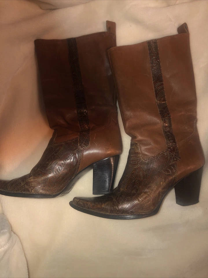 Botas Antonio Melani CASSIDY ROSS Talla 6M Calce Guante Floral Cuero Tooled Foto 2 de 4