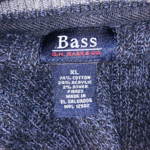 Vintage 90s Bass Mens Sweater XL Navy Blue Henley Neck Pullover - Picture 5 of 6