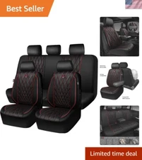 5-Seat Waterproof Leather Seat Covers, Black & Red, Anti-Slip Design