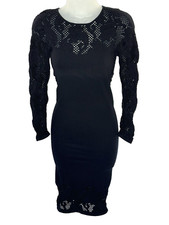 Intimately Free People Bodycon Shirt Dress Crochet Knit Black Midi Size XS/S