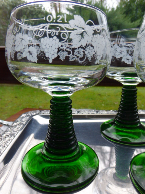 1-12 Luminarc Wein Glas Römer Weinlaub 0,2 l geeicht grün 70er France Top Elsass