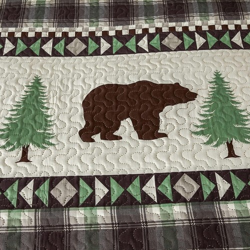 Lightweight Beige Brown Plaid Quilts Set with Bear Prints for Cheerful Bedrooms - Imagen 6 de 9