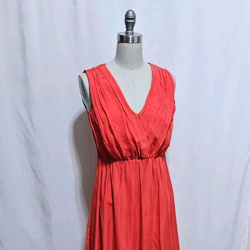 Ted Baker Dress Womens 1 US 4 100% Silk Long Maxi Sheer Ruffled Pleat V Neck