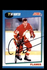 Signed Hockey Card Auto Tim Hunter 1991-92 Score  #537 Calgary Flames