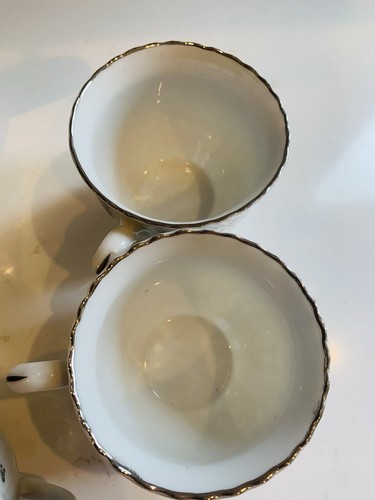 Set da tè/caffè cinese vintage bianco vortice platino rotolo osso (8) pezzi - Foto 6 di 14