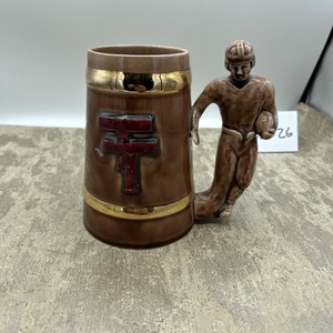 Texas Tech Glass Mug/Stein With Raised Emblem Football Handle
