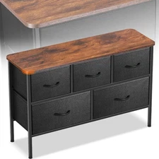 Dresser for Bedroom with 5 Drawers 5 Storage Drawers Organizer Unit Black Curved