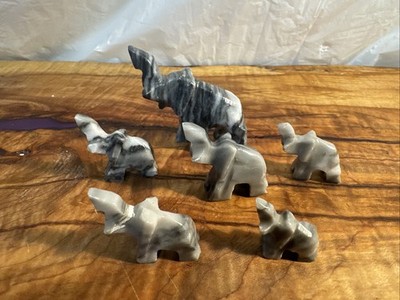 6 -Black Grey Veined -Small Elephants With Trunks up