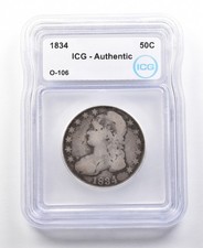 1834 Capped Bust Half Dollar O-106 Authentic ICG a3025