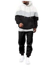 Men's Hoodie Tracksuit 2 Pieces Set Novelty Color Block XX-Large White