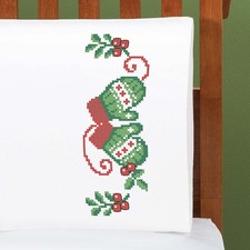 Herrschners  Winter Warmth Pillowcase Pair Stamped Cross-Stitch