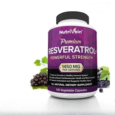 Nutrivein Resveratrol 1450mg Protects skin cells from damage reduces wrinkles