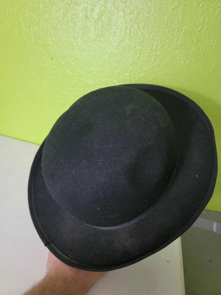 ANTIGUO SOMBRERO DERBY BOMBÍN FIELTRO NEGRO ADULTO DE 1900 7-1/4 100 % lana MFR 6811 XL Foto 3 de 4