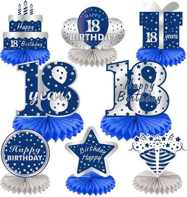 Kauayurk 8Pcs 18th Birthday Decorations Table Centerpiece Party Blue Silver 