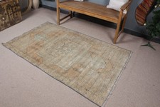 Vintage Turkish Rug 3,7x6 ft, Brown Polka dot...