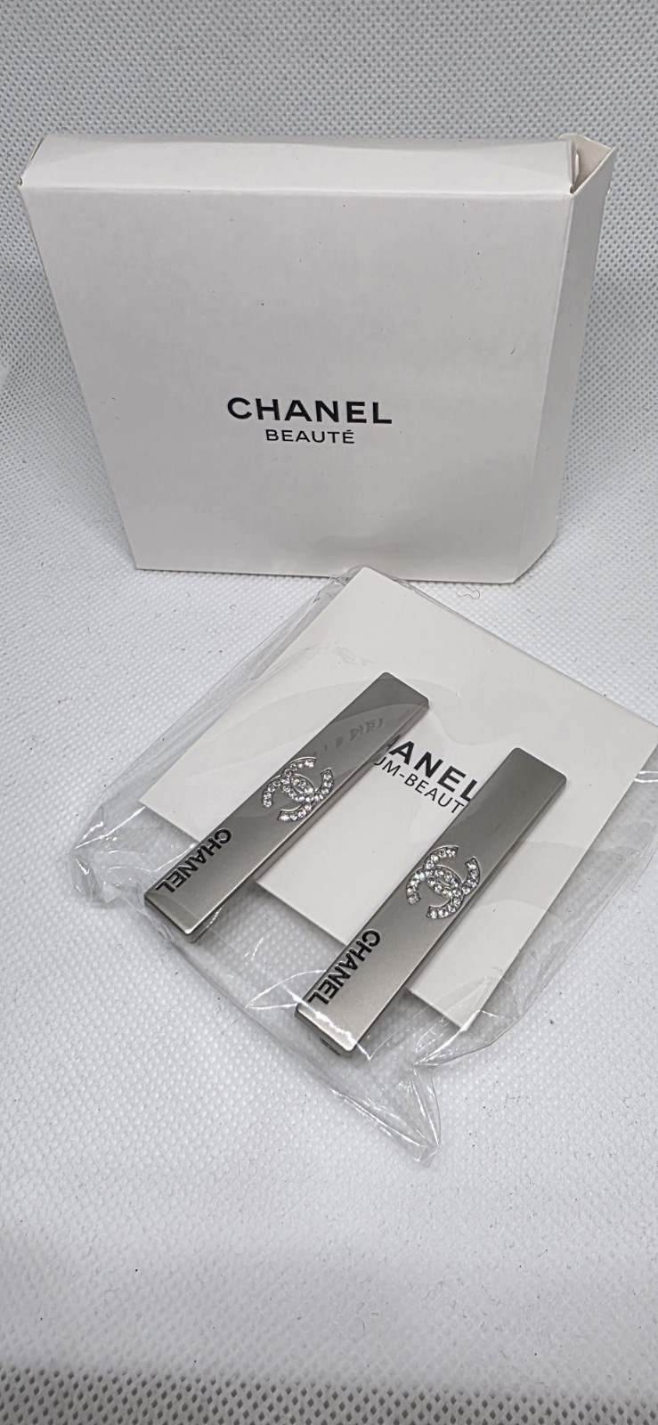 CHANEL Hair Clip Set Silver Metal Logo Rhinestone Women's Designer