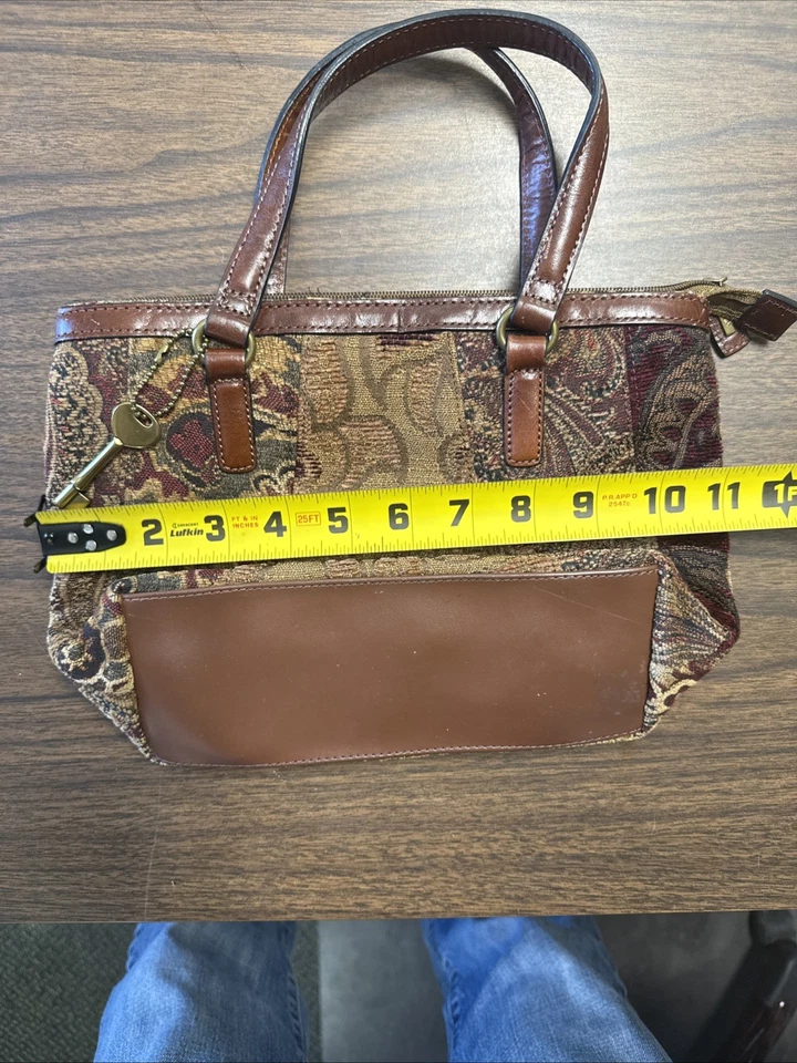 Fossil 1954 Leather Suede Velvet Floral Purse with Key Charm Vintage Satchel Bag - Image 3 of 4