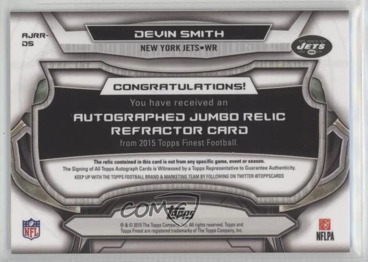 2015 Topps Finest Jumbo Relic Diamond Refractor /60 Devin Smith Rookie Auto RC - Image 2 of 2