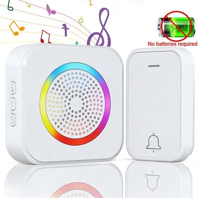 Wireless Doorbell Kit Self-Powered Waterproof Adjustable Volume 63 Chimes 1000Ft
