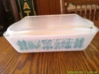 VTG PYREX 0503 AMISH BUTTER PRINT TURQUOISE COVERED CASSEROLE DISH-1.5 QT-NICE!