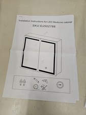 LED Light Mirror Medicine Cabinet White Double Door 35.6x27x7.3". FB6