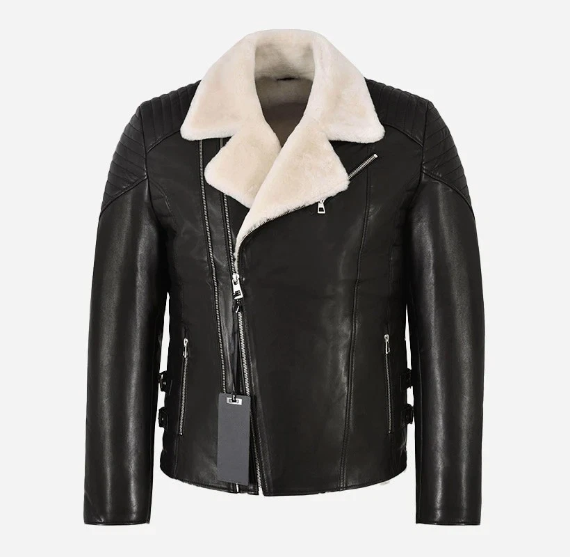 Pilot Jacket Zachary Men's Side Zip Biker Sheepskin Jacket