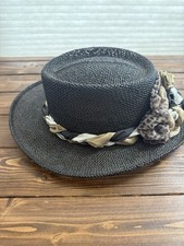 Vintage Kentucky Derby Style Straw Womens Black Hat