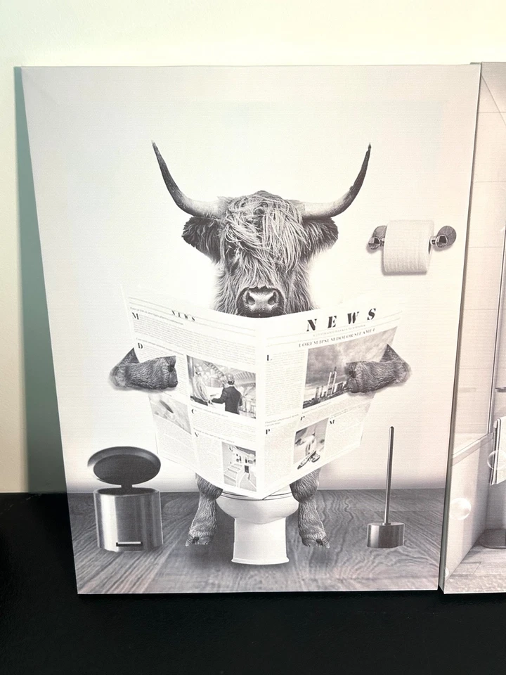 A Morning In A Bull's Life 4 Pack Wall Art Canvas 15 x 12 Inches Each - Image 2 of 4