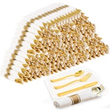 Pre Rolled Gold Plastic Cutlery Set, 120 Pack Wrapped Plastic Silverware Set ...