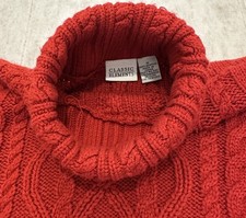 Vintage Knit TurtleNeck Long Cottagecore Boho Textured Sweater Small Acrylic Red