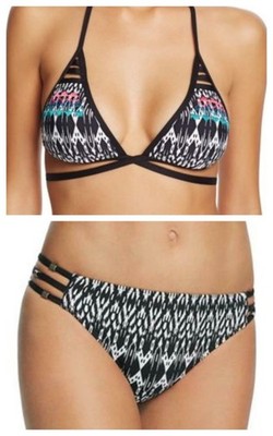 Ella Moss Tribal Print Bikini Top Swimsuit Bottom Small Medium Black NWT
