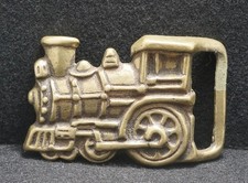 WA03126 VINTAGE 1970s  OLD TRAIN ENGINE  SOLID BRASS ARTWORK BUCKLE