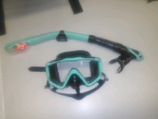 Greatever Dry Snorkel Set Black Teal Panoramic Wide View Anti-Fog for Adults