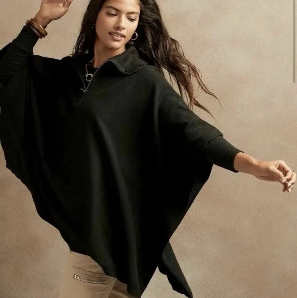 NWT Banana Republic Women’s One Size Black Poncho Cape Sweater Cotton $90 Retail
