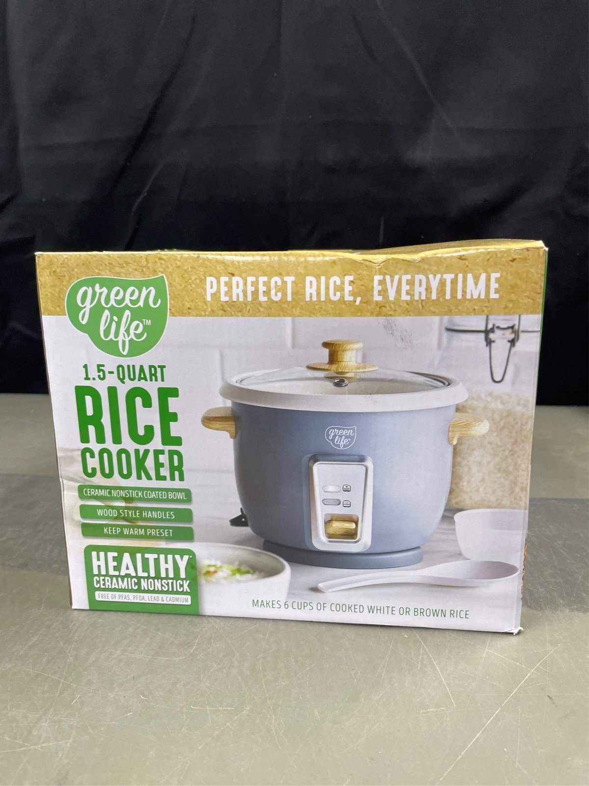 GreenLife 3 Cup Non Stick Electric Rice Cooker, Cream