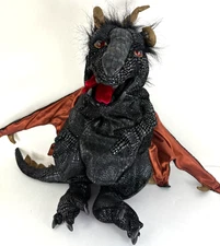 18" Folkmanis Black Dragon Hand Puppet Halloween Large Fairy Tail Expanding Wing