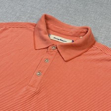 Tommy Bahama Polo Shirt Mens Large Orange Striped Short Sleeve Modal Polyester