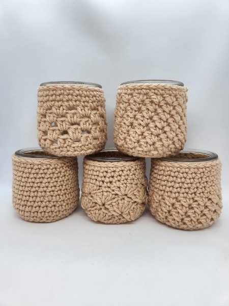 Juego de tarros de yogur Oui cubiertas de ganchillo hechas a mano/5 candelabros suculentos catchall
