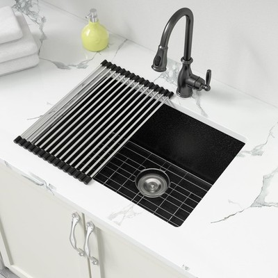 Black 24 Inch Undermount Laundry Sink Granite Composite - 12 Inch Deep Utilit...
