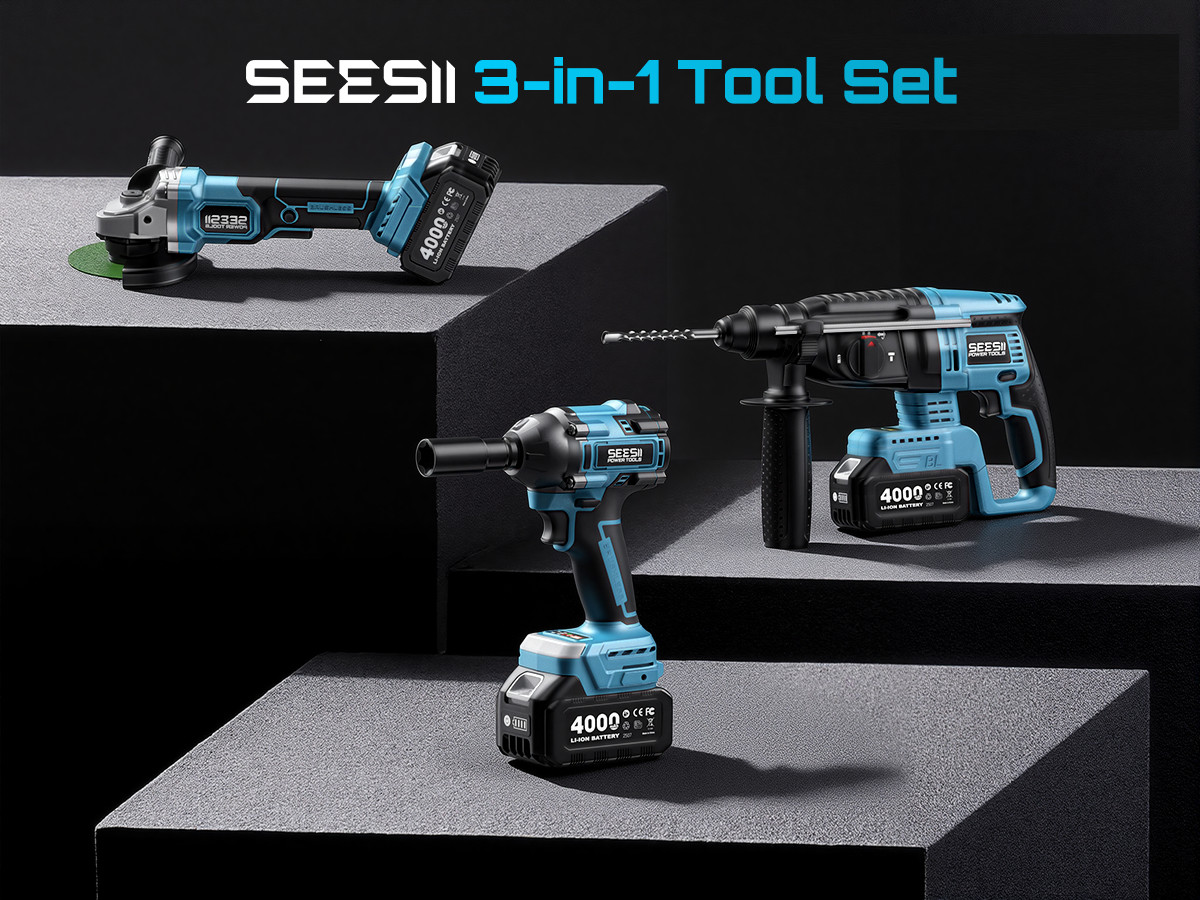 SEESII 3-In-1 Power Tool Combo Kit: Rotary Hammer Angle Grinder Impact Wrench alternate view 3
