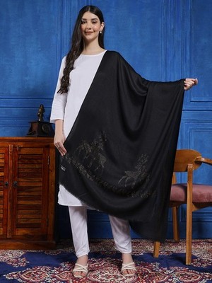 Damen Schwarz Schal Pashmina Pailletten Arbeit Kaschmir Feel Warm Wrap Stola