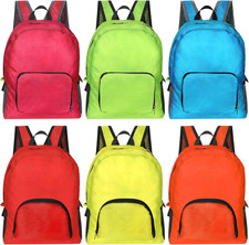 6 Pcs 17 Inch Backpacks in Bulk Foldable Basic Colorful Assorted Colors Lightwei